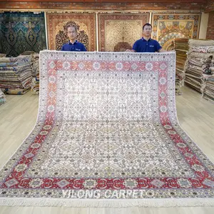 YILONG 8'x10' 手工打结丝绸地毯经典伊斯法罕花卉手工波斯地毯店
