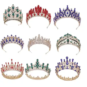 Hot Selling 18 designs royal blue emerald green Colorful lilac Bridal Hair Crown Silver Wedding Tiara Gold Bridal Crown