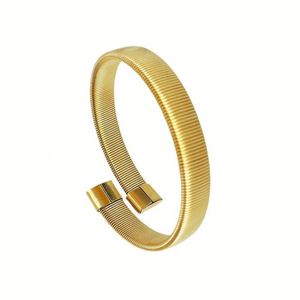 High End Waterproof Chunky Elastic Snake Bone Chain Open Bangle Hip Hop Tarnish Free Gold Plated Stainless Steel <b>Cuff</b> <b>Bracelet</b> - Product Image 1
