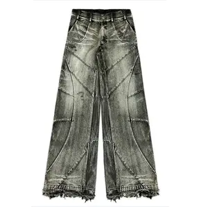 LARSUR Custom denim factory Y2K distressed print baggy flare denim pant wide leg boot cut bell bottom flare loose jeans men