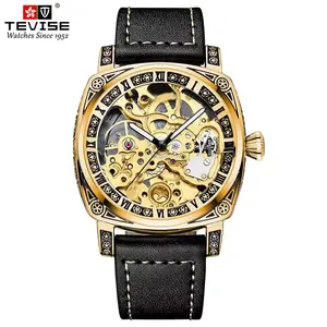 teviseT894 automatic business high-end mechanical watch waterproof leather watch popular Hollow watch Drop Shipping
