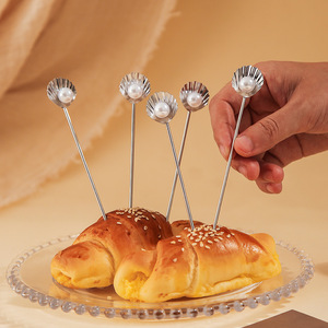 Brochetas de Acero Inoxidable 304 para Frutas, Brochetas Creativas con Forma de Concha de Perla para Postres, Brochetas Lindas para Pasteles y Repostería, Venta al por Mayor - Product Image 1