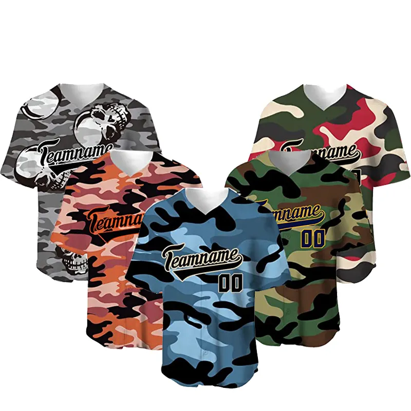 Custom Baseball Jersey with Camouflage, Camo Button Down Shirt Stitched Personalized Baseball T-Shirts for Men Women Kid