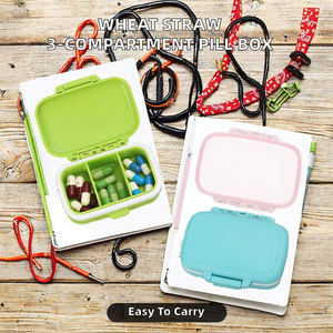 Портативный пластиковый органайзер для таблеток, 3 отделения, ежедневное/еженедельное хранение лекарств для путешествий, для инъекций соломы пшеницы - Product Image 2