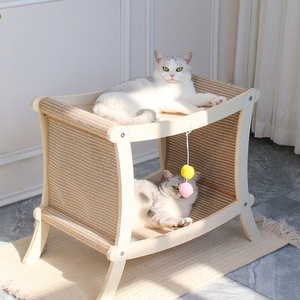 Cuccia per Gatti a Due Livelli, Tappetino Estivo, Tiragraffi in Legno Massiccio, Letto per Gatti Universale per Tutte le Stagioni - Product Image 1