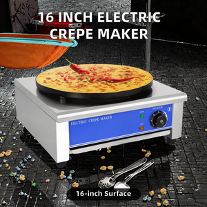 Crêpière électrique en acier inoxydable 3KW, 16 pouces, grande capacité, appareil de cuisine haute productivité pour la préparation de crêpes et de collations - Product Image 2