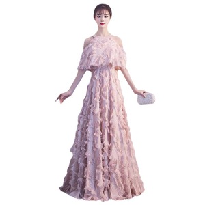 Halter Neck Evening Gown For Women Pink Long Ball Gown Organza One Shoulder Bridesmaid Dress 2026 New Style - Product Image 5