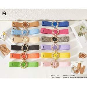 Ceinture en cuir PP 5CM avec perles coquillages florales et boucle ronde en tissu - Product Image 1