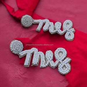 Letter Design Seed Bead <b>Earrings</b> White Beaded Jewelry Custom Text Style Statement <b>Earrings</b> <b>Bridal</b> Fashion Party Wear Gift - Product Image 1