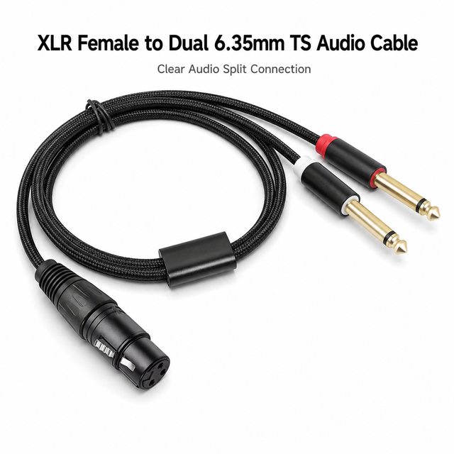 XLR Female to Dual 6.35mm TS Audio Cable Gold Plated 1/4 Inch Jack Stereo Splitter for Mixer Amplifier
