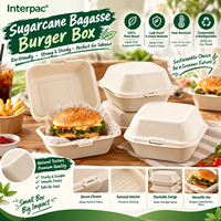 Boîte à burger Interpac en bagasse de canne à sucre 6x6, écologique, en fibres végétales, pliable, avec fermeture magnétique, pour fast-food, burger, sandwich