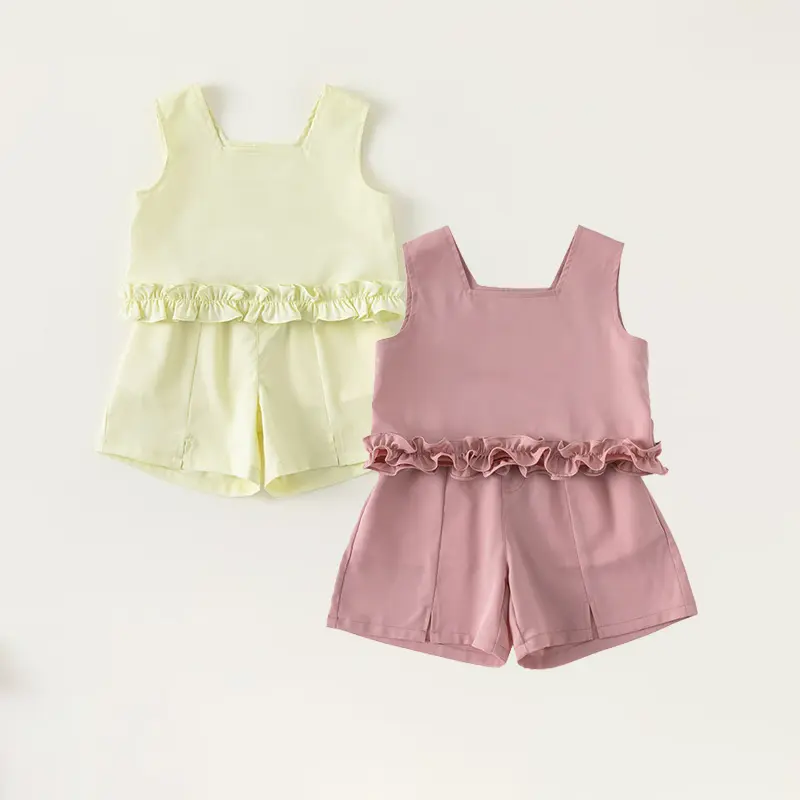 kids wear summer Cool Simple set sleeveless and shorts girl's suit polyester spandex sleeveless girl clothes sets suits