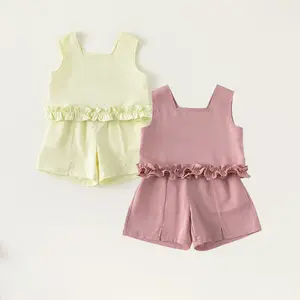 kids wear summer Cool Simple set sleeveless and shorts girl's suit polyester spandex sleeveless girl clothes sets suits