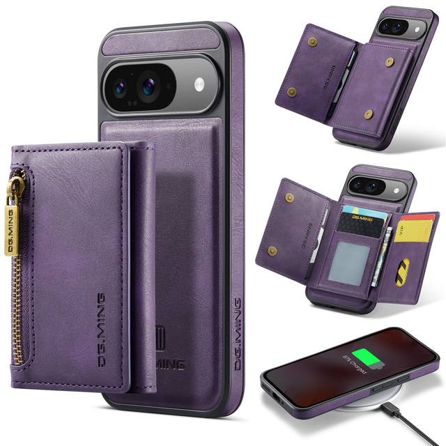 Business Luxury Wallet Phone Case with Zipper 2 in 1 Detachable Wallet Case with Multi Card Slots for Google Pixel 9 Pro