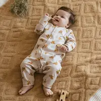 Grosir Kustom Jumpsuit Bayi Baru Lahir 100% Katun Lengan Panjang Baju Monyet Bayi Musim Dingin untuk Bayi
