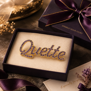 Broche de revers de haute qualité pour femme, ornée de strass violets, avec design de logo symbole <span class=keywords><strong>Quette</strong></span> de Fraternité Grecque et motif Partenaire OPP - Product Image 4