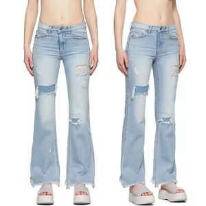 <span class=keywords><strong>Bufa</strong></span> Jean Usine Style Rétro Respirant Denim XL Skinny Pantalon Évasé pour Femme Taille Moyenne Slim Fit Western Lavé Simple Été - Product Image 3