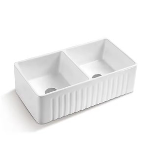 Lavello da <span class=keywords><strong>Cucina</strong></span> XINFUMEI 33 Pollici in Ceramica Bianca, <span class=keywords><strong>Design</strong></span> Moderno Rettangolare a Doppia Vasca con Garanzia di 3 Anni - Product Image 2