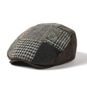 2023 Autumn Winter New Euro American British Houndstooth <b>Flat</b> Top Ivy <b>Cap</b> Ducktongue Retro <b>Mens</b> Cotton Beret Hat - Product Image 2
