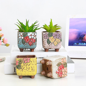 Mini Maceta Cuadrada <span class=keywords><strong>para</strong></span> Suculentas con Diseño de Fresa Pintada a Mano, Color Verde - Product Image 2