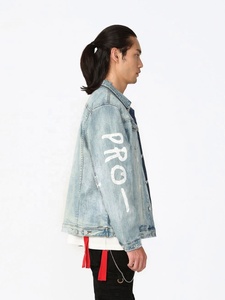 Giacca in Denim di alta qualità dipinta di blu danneggiato cappotti da uomo e Trench in Denim alla moda giacca in Denim - Product Image 3