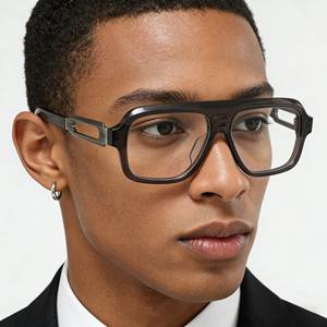 <span class=keywords><strong>Gafas</strong></span> Ópticas de Montura Gruesa Premium, Acetato Gris Transparente, Estilo Piloto, Decoración de Patillas Metálicas, <span class=keywords><strong>Gafas</strong></span> para Hombre y <span class=keywords><strong>Mujer</strong></span>, OEM ODM - Product Image 1