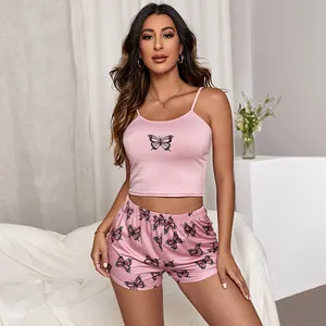 Camisón sexy de nailon para mujer, pijama femenino bonito con estampado de gato, pijama para mujer, ropa de dormir para mujer