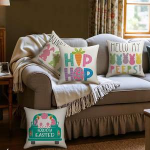 Federa per Cuscino Pasquale, Copricuscino Primaverile in Lino con Coniglietto e Uovo per Divano Grande Decorazioni per la Casa - Product Image 2
