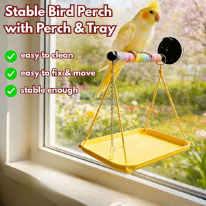 Perchoir pour oiseaux de fenêtre avec bac à déjections et double mangeoire, balançoire stable pour perroquets avec ventouse pour la collecte des excréments - Product Image 2