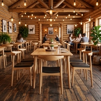 Ensemble de tables et chaises en bois pour restaurant commercial, structure en bois massif, moderne, personnalisable, fabricant en gros, fournisseur chinois, projet