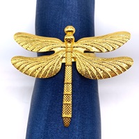 Vente en gros ronds de serviette libellule en métal argenté doré pour couverts de table ronds de serviette design animal pour table