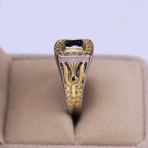 Midden-Oosten Stijl Retro Vintage Arabië Heren Cool Goud Donkerblauw Diamant Ingelegd Koningsblauw Edelsteen <span class=keywords><strong>Ring</strong></span> Voor Heren - Product Image 5