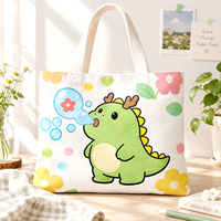 Sac de courses pliable et réutilisable en toile avec longue poignée, imprimé personnalisé motif dessin animé, en gros et en stock HUIMEI