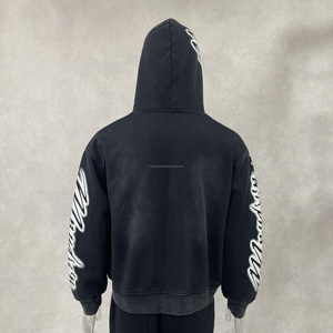 맞춤형 프렌치 테리 코튼 500gsm 헤비웨이트 스크린 프린트 애시드 워시 선 페이드 아플리케 패치 자수 라인스톤 남성 후디 - Product Image 3