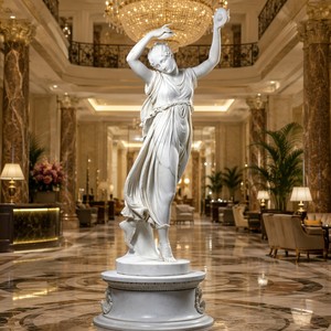 Statue de la Musée de la <span class=keywords><strong>Danse</strong></span> en marbre blanc sculptée à la main - Figurine de Terpsichore entièrement personnalisable avec chiton à effet de drapé, OEM/ODM bienvenus - Product Image 4
