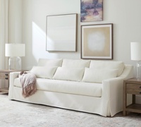 Canapé moderne en lin américain avec housse amovible, taille personnalisable, assise profonde, luxe, en bois naturel, lavable