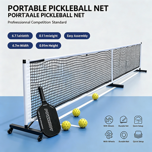 Filet de pickleball standard de 6,7 m avec roues, portable, installation rapide, <span class=keywords><strong>maille</strong></span> en polyester robuste, motif uni, pour compétition et entraînement - Product Image 1