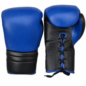 Guantes de Boxeo de Cuero Azul, Guantes de Entrenamiento con Cordones Ajustables en la Muñeca, Equipo de Artes Marciales para Adultos, Productos de Boxeo - Product Image 4