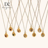 Kalung Batu Kelahiran Wanita Dingran Lapis Emas 18K Bahan Stainless Steel Liontin Bentuk Tetesan Air Bertekstur Hadiah 12 Bulan Perhiasan Grosir