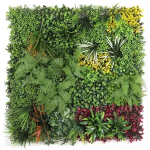Green Plants Artificial Grass Wall With Flowers Home Hedge Wall Artificial Plant Plastic Vertical Green Wall For Garden Decor