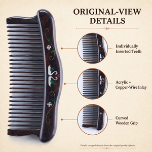 Atacado: Pente de Cabelo de Madeira Africana com Dentes Largos e Inlay de Cobre Acrílico, Logotipo Personalizado OEM ODM, Pente Desembaraçador para Mulheres e Homens B2B - Product Image 2