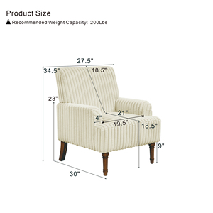 Fauteuil d'appoint moderne en velours côtelé de 3,5 cm de large, 9 pieds en bois massif, fauteuil rembourré beige pour salon - Product Image 4