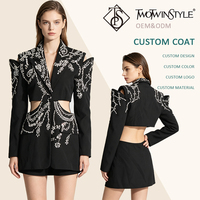 Blazer femme élégant à découpes, orné de strass et de perles de cristal, avec détails évidés aux épaules et à la taille, pour soirée formelle, vente en gros