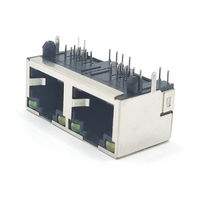 Módulo RJ45 1x2, Conectores Ethernet Blindados de Doble Puerto con LED, Macho/Hembra de 8 Pines para Conexiones de PCB y Cable