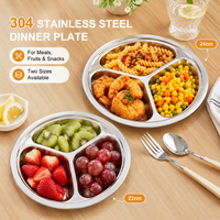 Plato de Acero Inoxidable 304 de Grado Alimenticio, Duradero, Pulido, con Tres Compartimentos, Diseño Clásico, Plato para Jardín de Niños