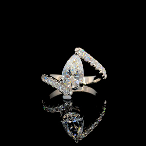 Anillo de compromiso de oro macizo de 14 quilates hecho a mano, moda Bypass, corte de pera, Diamante cultivado en laboratorio, estilo clásico para bodas, aniversarios, regalo - Product Image 1