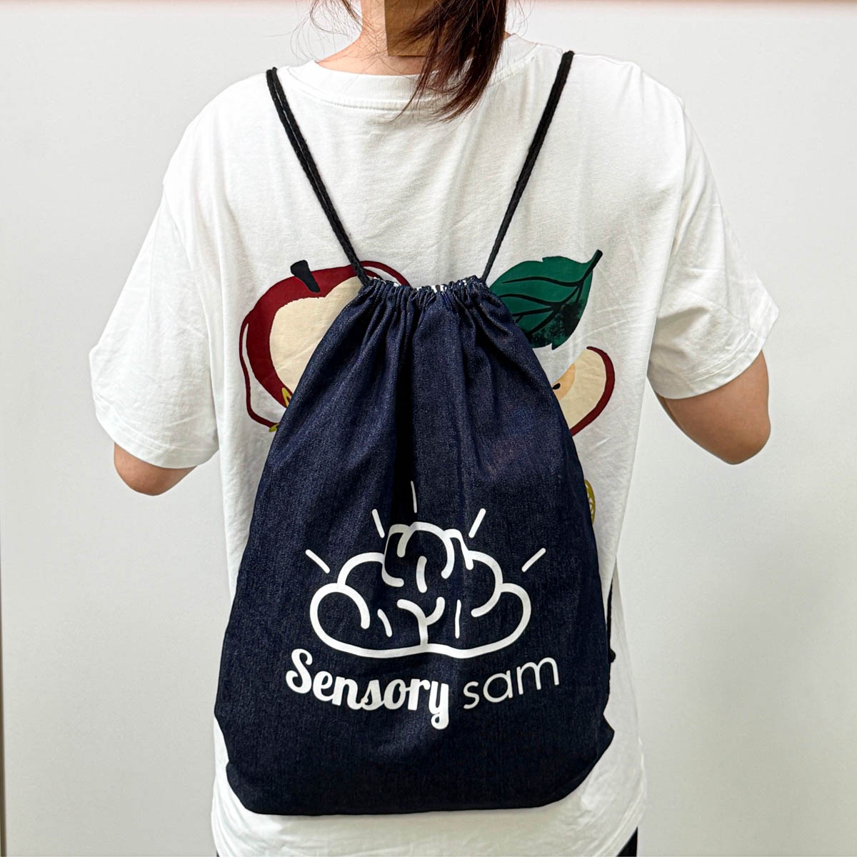 Printed Demin Fabric Sports Backpack Fashion Cotton Twill Drawstring Travel Shopping Dust Bag