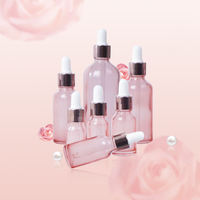 Flacon compte-gouttes en verre rose 5 ml, 10 ml, 30 ml, 50 ml, 100 ml pour solutions d'emballage cosmétique, huiles essentielles et sérums
