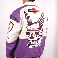 YUJIA Logo personnalisé fermeture éclair Speed Racer veste en cuir avec col montant et texte brodé Applique Patch Design pour hommes
