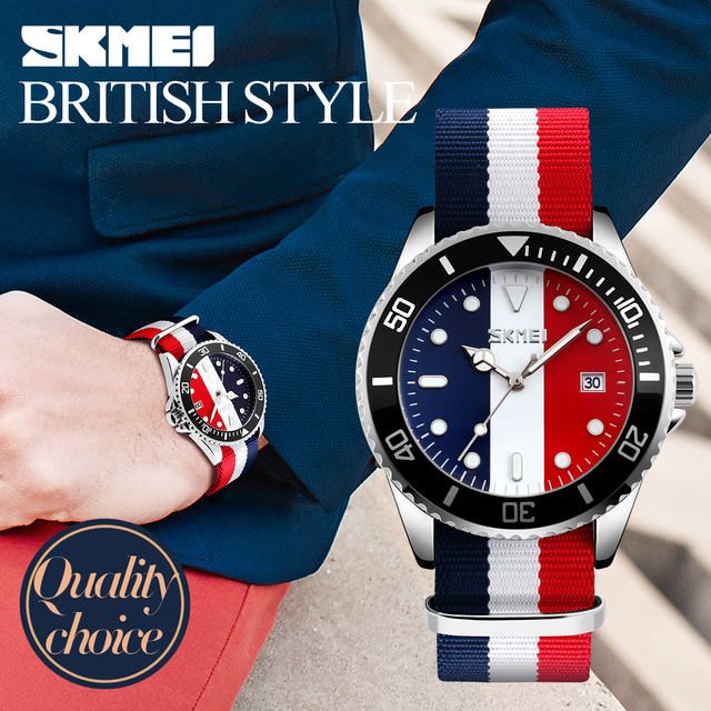 SKMEI 9133 Best Quality Luxury Men's Nylon Strap Watch 3ATM Colorful Customized Logo Quartz Watches Men Wrist